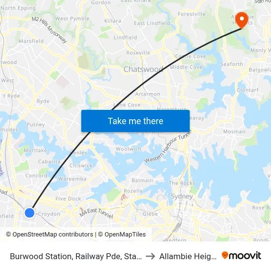 Burwood Station, Railway Pde, Stand C to Allambie Heights map