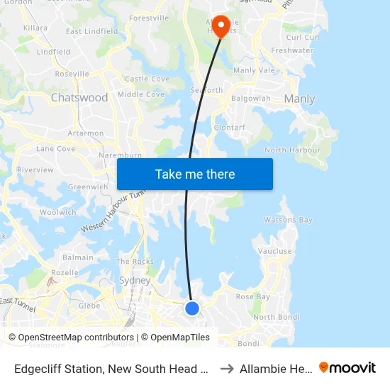 Edgecliff Station, New South Head Rd, Stand N to Allambie Heights map