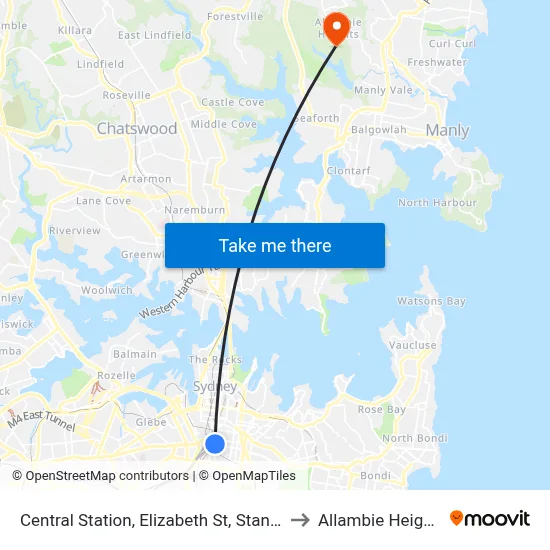 Central Station, Elizabeth St, Stand E to Allambie Heights map