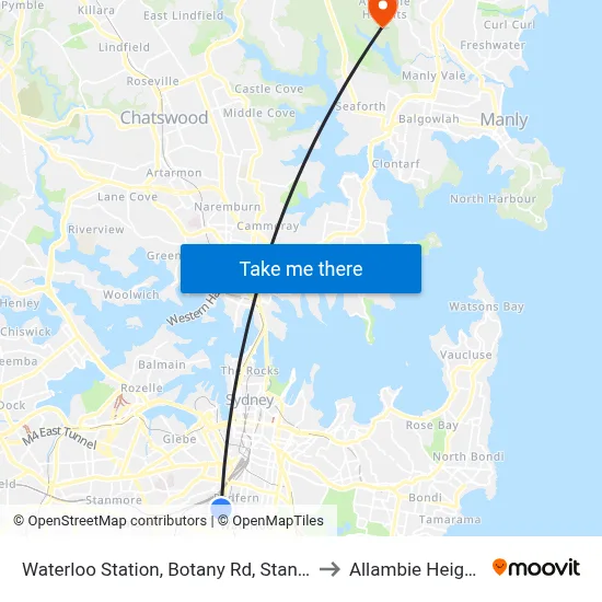 Waterloo Station, Botany Rd, Stand B to Allambie Heights map