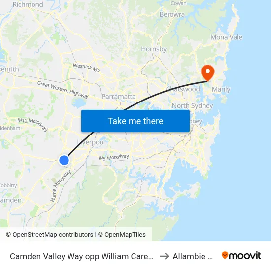 Camden Valley Way opp William Carey Christian School to Allambie Heights map