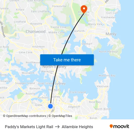 Paddy's Markets Light Rail to Allambie Heights map