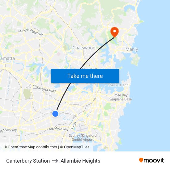 Canterbury Station to Allambie Heights map