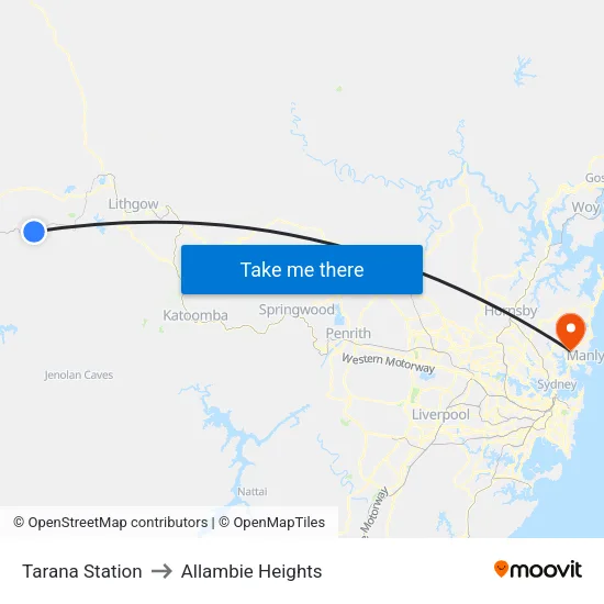 Tarana Station to Allambie Heights map