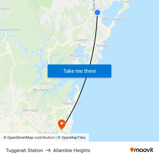 Tuggerah Station to Allambie Heights map