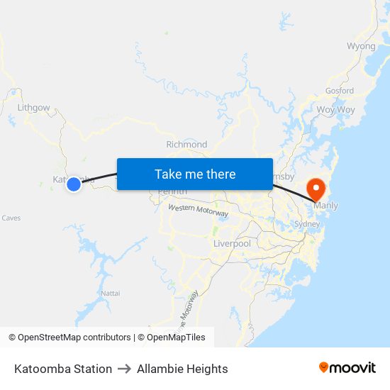 Katoomba Station to Allambie Heights map