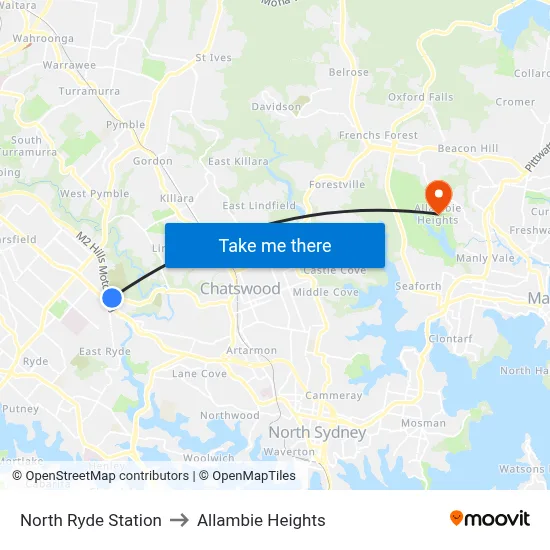North Ryde Station to Allambie Heights map
