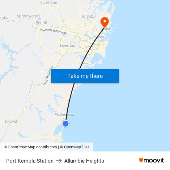 Port Kembla Station to Allambie Heights map