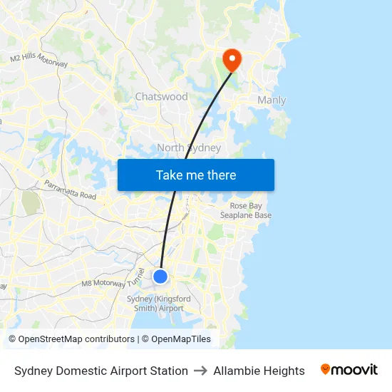 Sydney Domestic Airport Station to Allambie Heights map