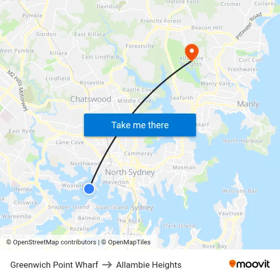 Greenwich Point Wharf to Allambie Heights map