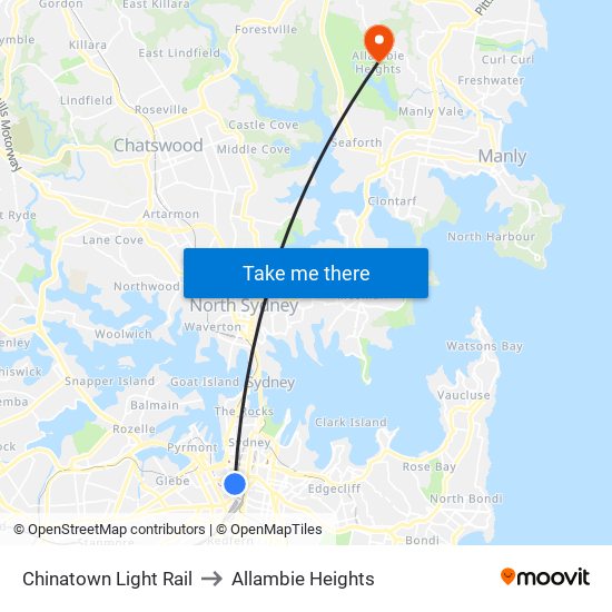 Chinatown Light Rail to Allambie Heights map