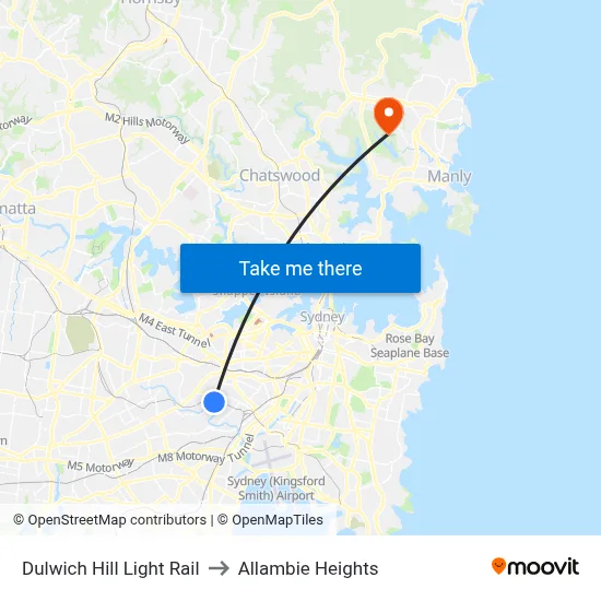 Dulwich Hill Light Rail to Allambie Heights map