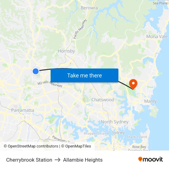 Cherrybrook Station to Allambie Heights map
