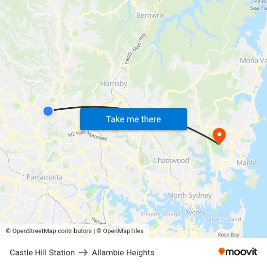 Castle Hill Station to Allambie Heights map