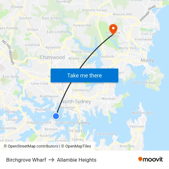 Birchgrove Wharf to Allambie Heights map
