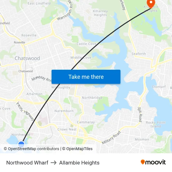 Northwood Wharf to Allambie Heights map