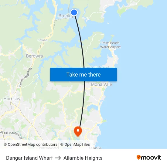 Dangar Island Wharf to Allambie Heights map