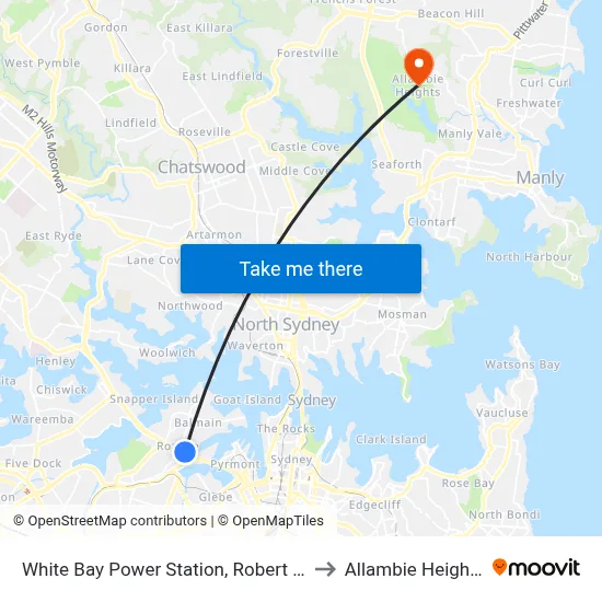 White Bay Power Station, Robert St to Allambie Heights map