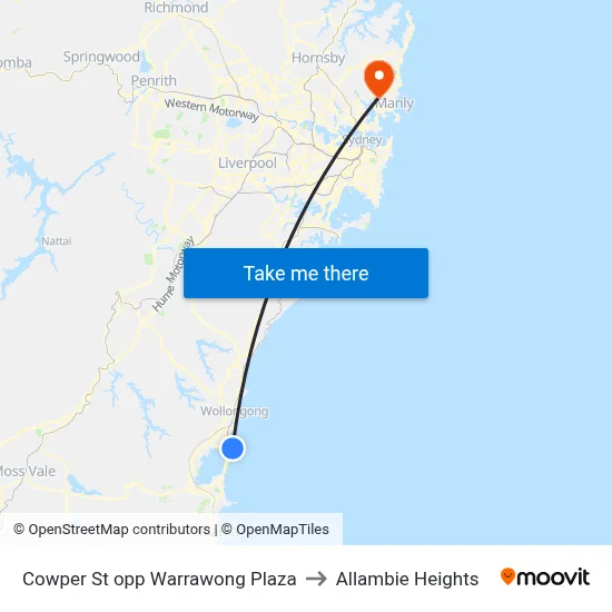 Cowper St opp Warrawong Plaza to Allambie Heights map