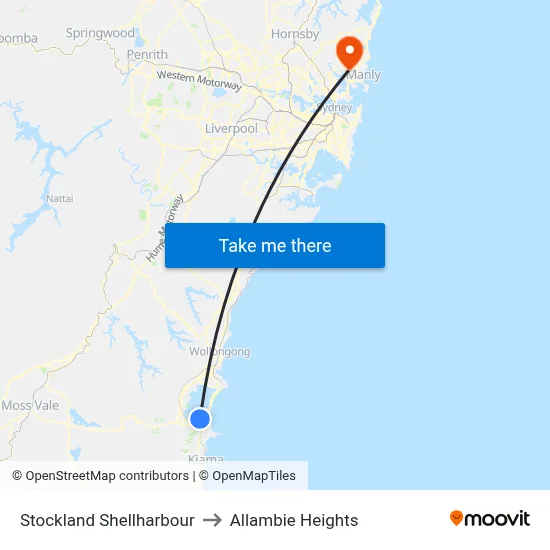 Stockland Shellharbour to Allambie Heights map