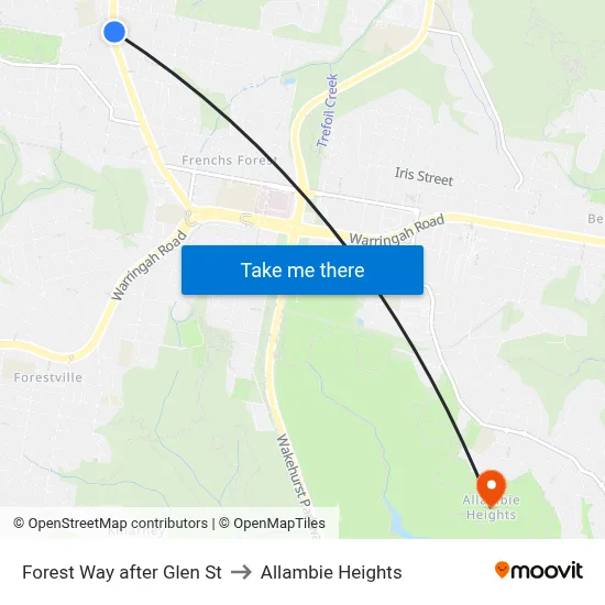 Forest Way after Glen St to Allambie Heights map