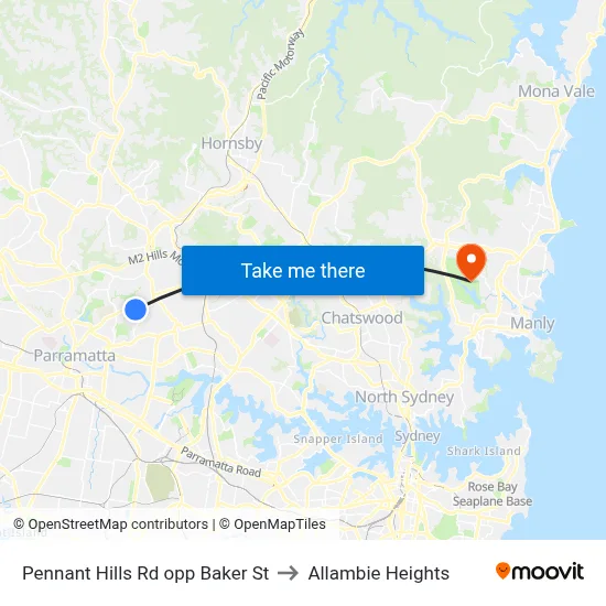 Pennant Hills Rd opp Baker St to Allambie Heights map