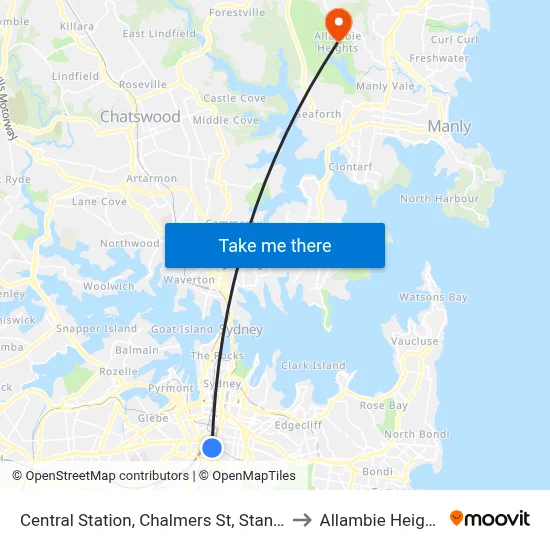 Central Station, Chalmers St, Stand G to Allambie Heights map