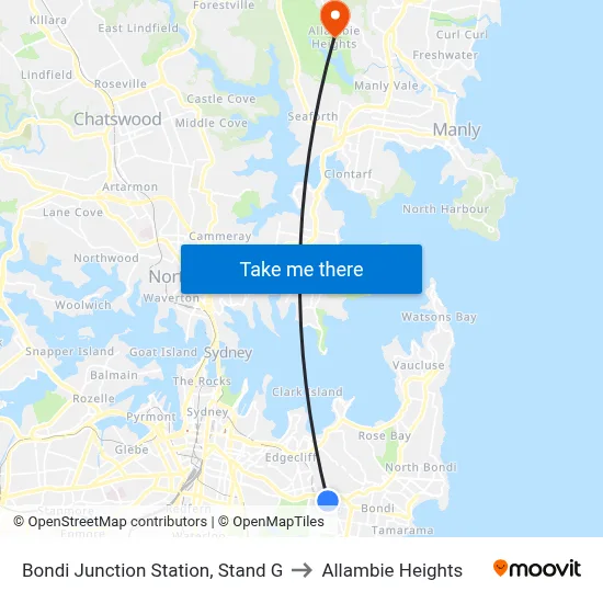 Bondi Junction Station, Stand G to Allambie Heights map