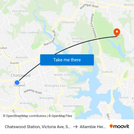 Chatswood Station, Victoria Ave, Stand F to Allambie Heights map