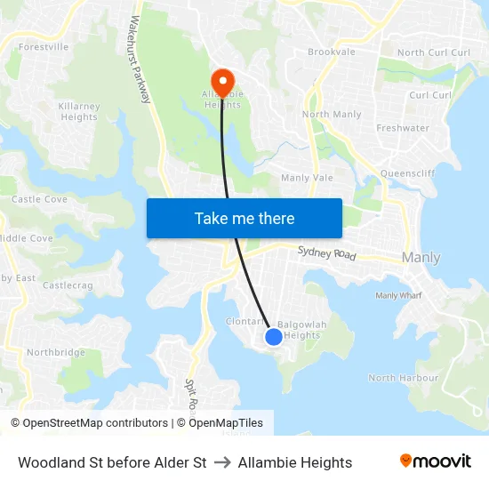 Woodland St before Alder St to Allambie Heights map