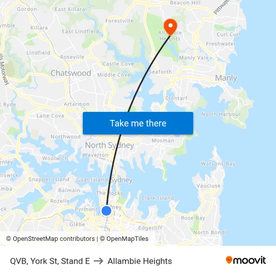 QVB, York St, Stand E to Allambie Heights map