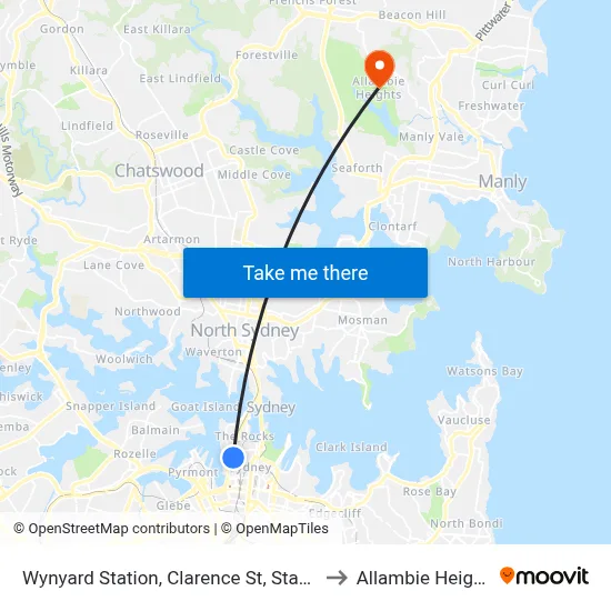 Wynyard Station, Clarence St, Stand R to Allambie Heights map