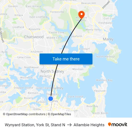 Wynyard Station, York St, Stand N to Allambie Heights map