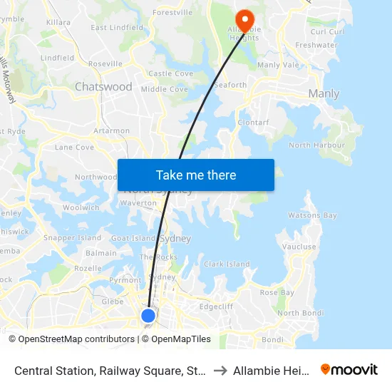 Central Station, Railway Square, Stand M to Allambie Heights map