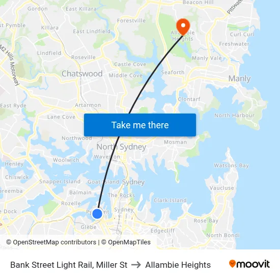Bank Street Light Rail, Miller St to Allambie Heights map