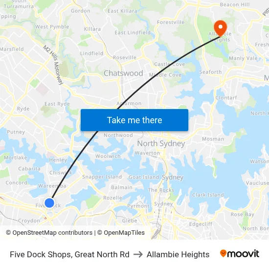 Five Dock Shops, Great North Rd to Allambie Heights map