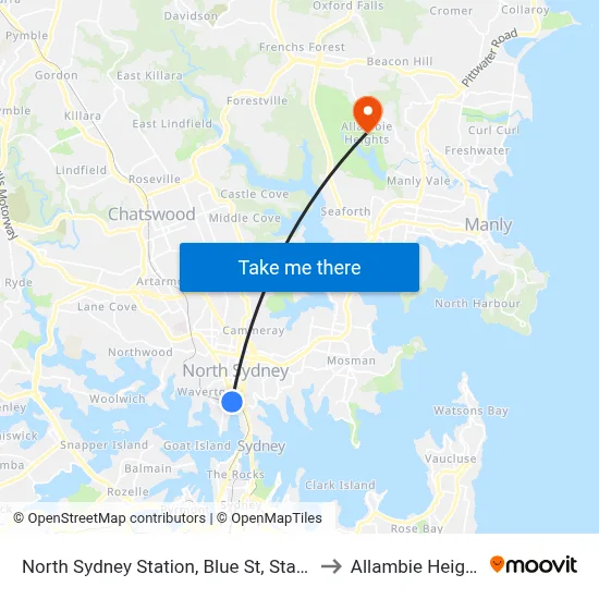 North Sydney Station, Blue St, Stand C to Allambie Heights map