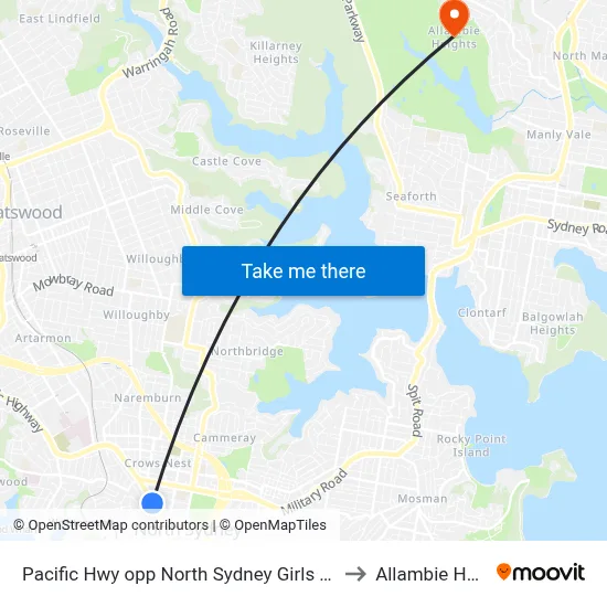 Pacific Hwy opp North Sydney Girls High School to Allambie Heights map