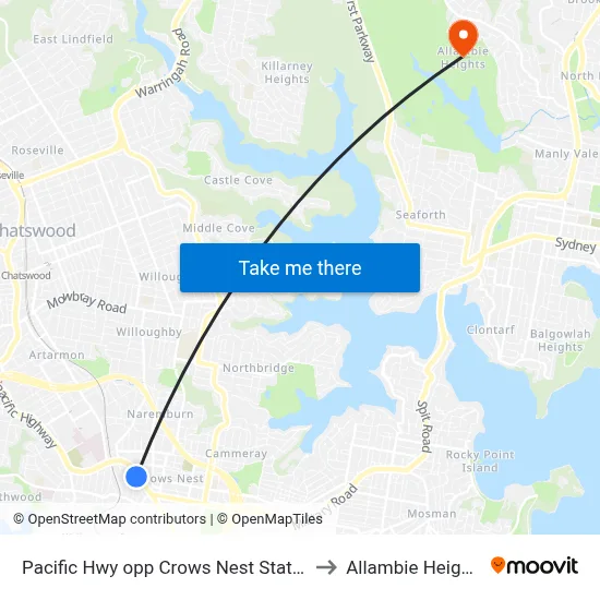 Pacific Hwy opp Crows Nest Station to Allambie Heights map