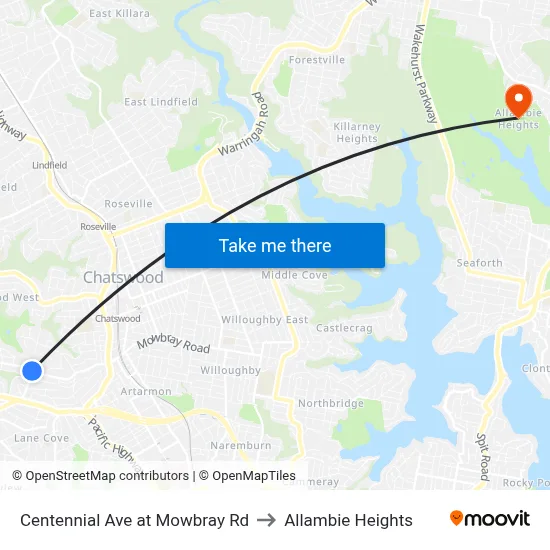 Centennial Ave at Mowbray Rd to Allambie Heights map