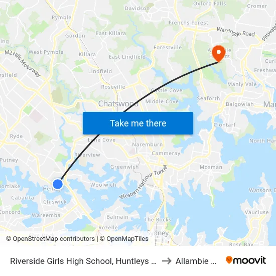 Riverside Girls High School, Huntleys Point Rd, Stand A to Allambie Heights map
