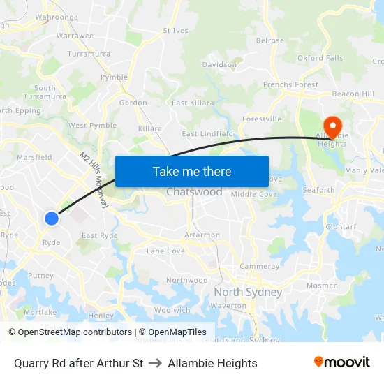 Quarry Rd after Arthur St to Allambie Heights map