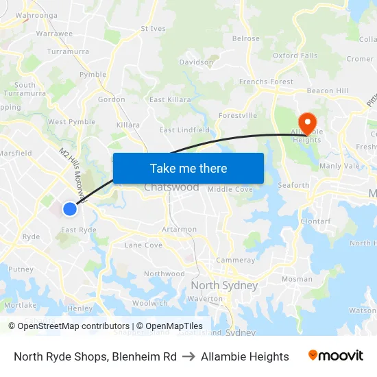 North Ryde Shops, Blenheim Rd to Allambie Heights map