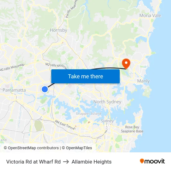 Victoria Rd at Wharf Rd to Allambie Heights map