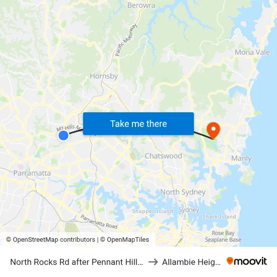 North Rocks Rd after Pennant Hills Rd to Allambie Heights map