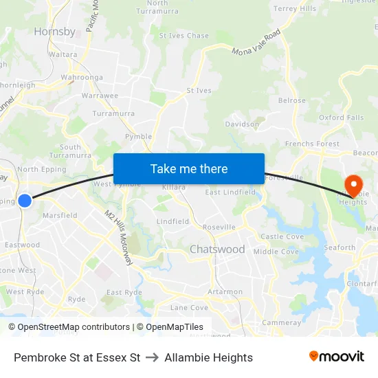 Pembroke St at Essex St to Allambie Heights map