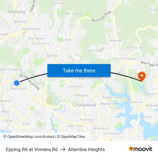Epping Rd at Vimiera Rd to Allambie Heights map