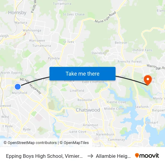 Epping Boys High School, Vimiera Rd to Allambie Heights map