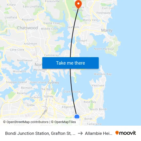 Bondi Junction Station, Grafton St, Stand R to Allambie Heights map