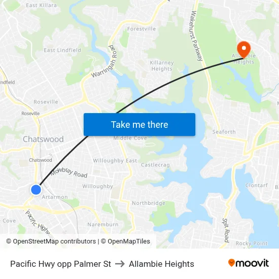 Pacific Hwy opp Palmer St to Allambie Heights map